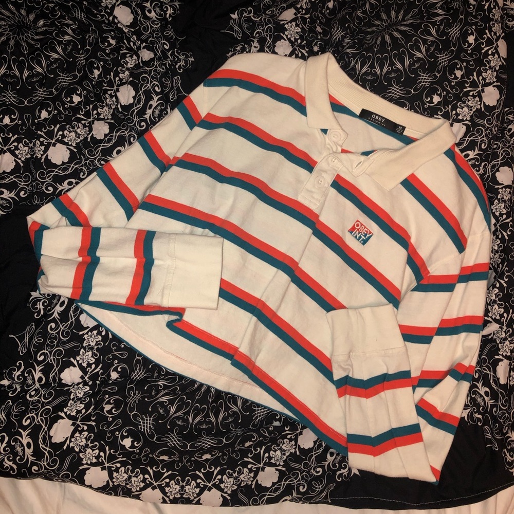 Obey Striped Button-Up Long-Sleeve 🏖
